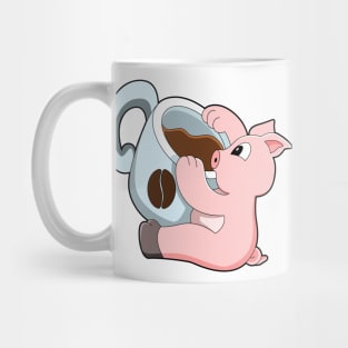 Pig with Cup of Coffee Mug